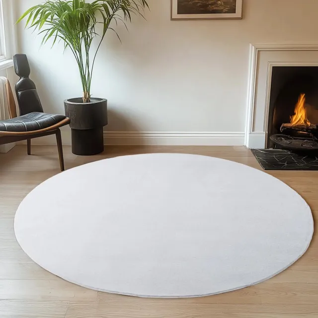 Dutch XXL Rond Wasbaar Vloerkleed | Tapijt | Joy | Uni | Wit | 80x80 cm