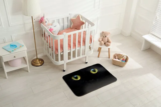 Coloray Vloerkleed voor Kinderkamer - Zwart Vloer Tapijt - Zwarte Kattenogen Vloerkleed Voor Kinderen - Geel Accenten Tapijt Voor Woonkamer - Polyester Vloerkleed - 90x60 cm Zwart - Zwarte Kattenogen