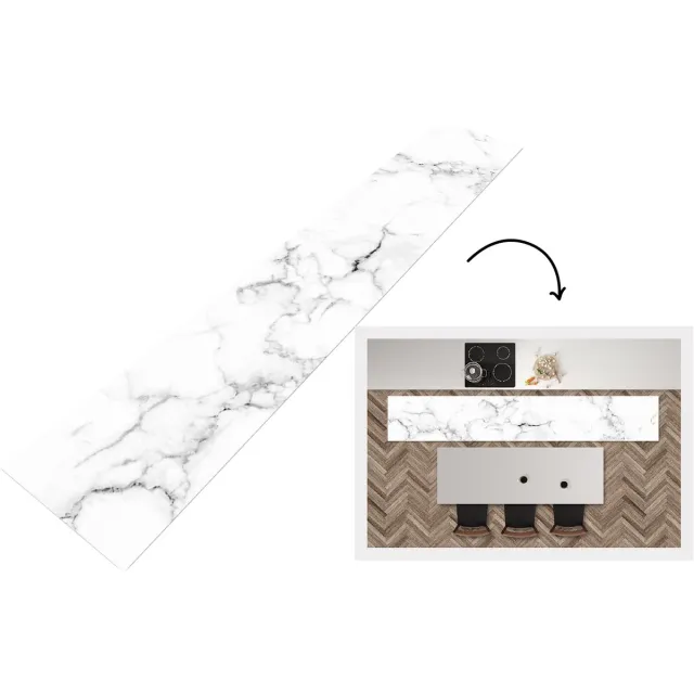 KitchenYeah Keukenloper 360x60 cm - Keukenmat vinyl Marmer - Wit - Grijs - Luxe - Marmerlook - Structuur - Keukenmatten loper - Keuken vloerkleed tapijt