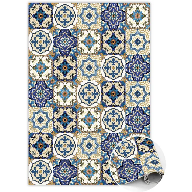 TULUP Vinyl Tapijt - Portugese tegels Binnen Tapijt - 140 x 210 cm - Geel PVC Vloer Mat - Vloerkleed Vinyl - PVC Tapijt - Haltapijt - Kantoortapijt Geel Portugese Tegels