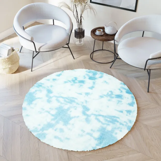 Tapiso Silk Dyed Vloerkleed Rond Antislip Shaggy Karpetten Maat- 100x100 Blauw