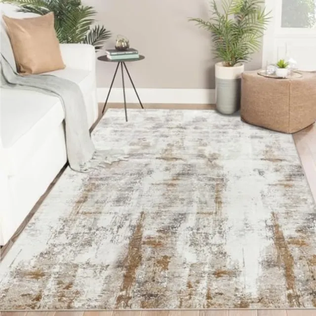 ShawnQ Vloerkleed 160 x 230 cm - Laagpolig, Antislip, Wasbaar, Modern Abstract Design - Beige-Bruin Beige-Brown