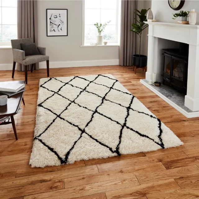 Think Rugs Vloerkleed Morocco Shaggy - Ivoor/Zwart - 120x170 cm