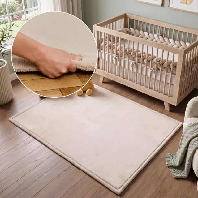 Tapiso Fluffin Kindertapijt Speelkleed Kruipkleed Beige 30mm Wolkzacht Traagschuim Antislip Onderkant Wasbaar Onderhoudsvriendelijk 120x170