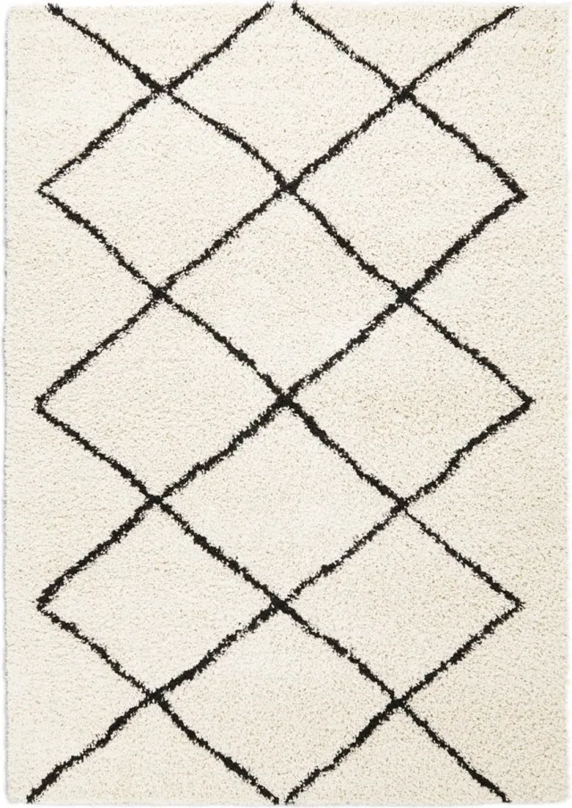 Obbyo Hoogpolig Vloerkleed Rugestiq Berber Wit Geruit 160x230