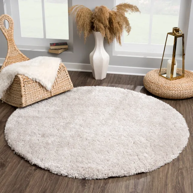 Muratap Porto Rond Soft Fluffy Hoogpolig Vloerkleed Lichtgrijs- 150 CM Ø
