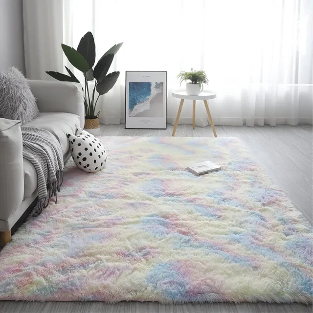 Pauwer pluche, grote tapijten, zacht pluizig tapijt, antislip vloerkleden, wasbaar vloertapijt, mat voor woonkamer, slaapkamer (kleurrijk, 160 x 200 cm)