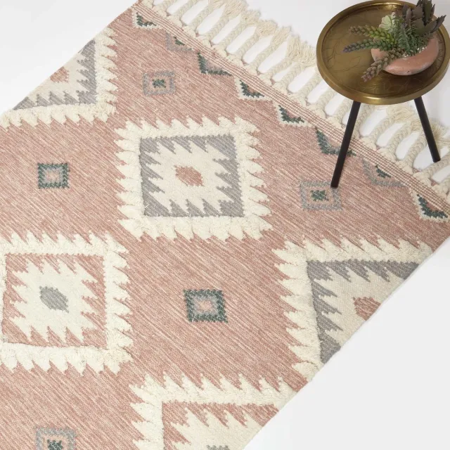 Homescapes handgeweven kelimkleed Pali - 120 x 170 cm, rozegrijs patroon Roze-Grijs-Natuur