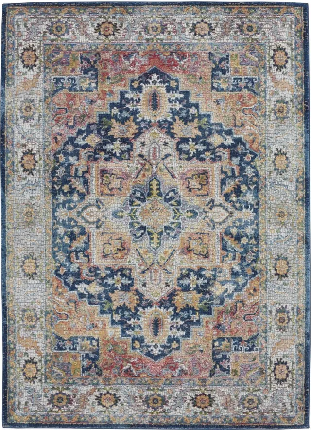 Nourison Ankara Global Blue - Kleurrijk design - Laagpolig- 61x122 cm Blauw