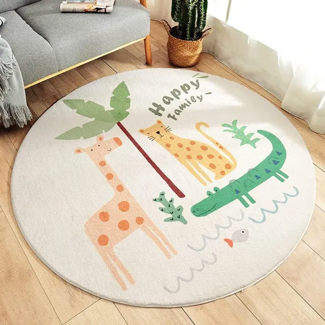 HOUSON Kindertapijt rond wasbaar voor babykamer peuterkamer woonkamer slaapkamer vloerkleed groot kindertapijt ronde tapijten pluizige mat kinderbeschermingsmatten kindermat licht geel
