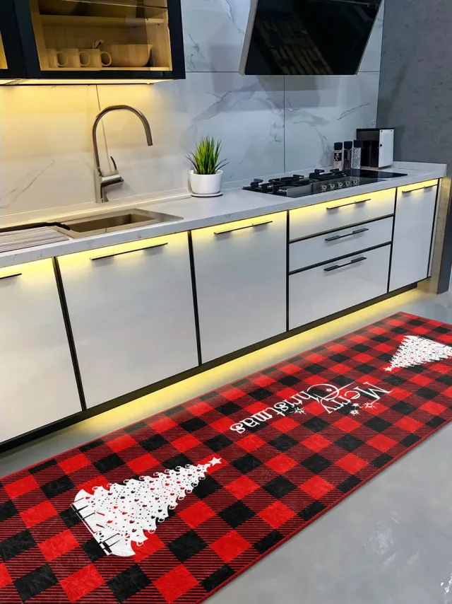 De Groen Home Vloerkleed 65x180cm - Keukenloper - Kerstboom - Wasbaar Antislip - Laagpolig Zacht Tapijt- De Groen Home Zwart