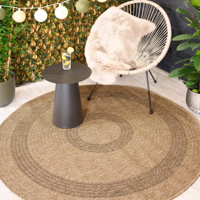 Tapeso Jute buitenkleed rond - Sunset Spirit beige/zwart 120