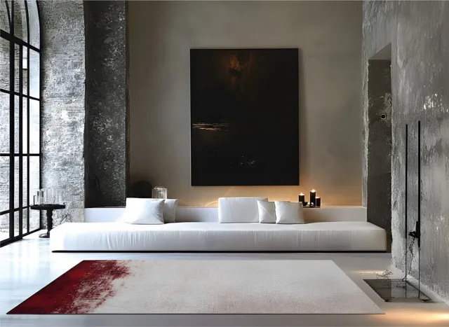 Acsento x Sofie Neirynck Desert Glow Red Vloerkleed - 240 x 340 cm - Ivoor - Rechthoekig - Wol, Katoen, Polyester - Woonkamer, Eetkamer, Slaapkamer - Abstract, Schakering - Modern, Design