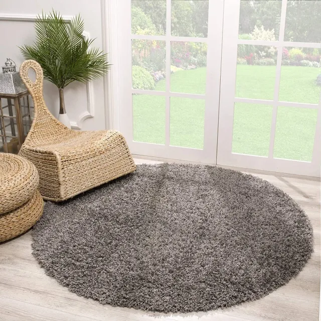 Muratap Rond Loca Shaggy Vloerkleed – Modern Uni Effen – Grijs Hoogpolig & Zacht- 240 CM Ø