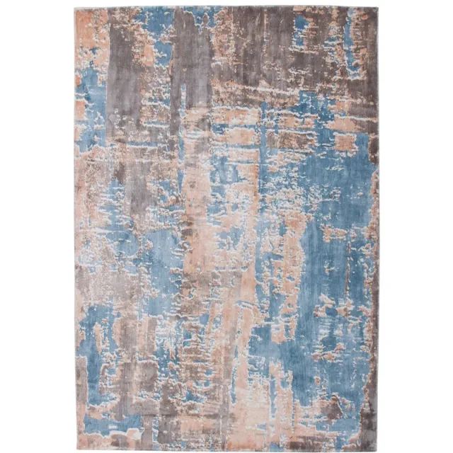 Padiro design laagpolig vloerkleed 70 x 140 cm - blauw / beige - modern abstract ontwerp - voor vloerverwarming - van viscose