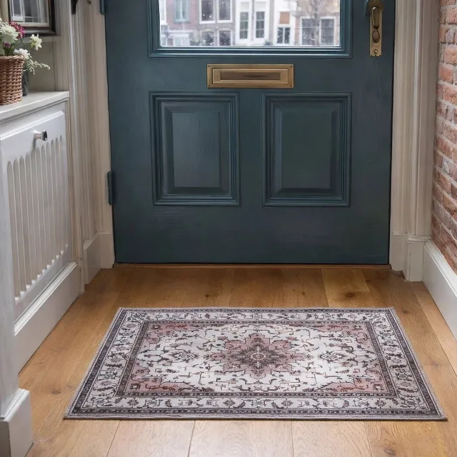Lavandoux Vintage Tapijt Deurmat Hrara voor Binnen, 50 x 80 cm, Beige | Deurmat Binnen | Deurmat met Print | Schoonloopmat | Persische Deurmat | Entree Mat | Perzie Ivoor