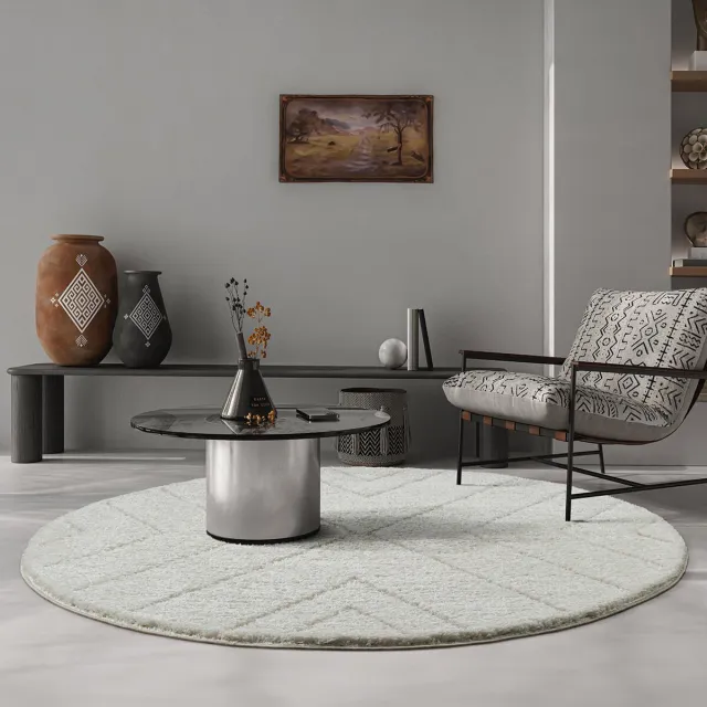 the carpet Bahar Shaggy – Hoogpolig vloerkleed met modern patroon, crème, foto 2