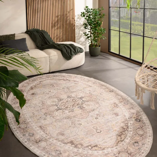 Heritaged Vintage buitenkleed ovaal - Valenca Fino lichtgrijs/beige 200x290