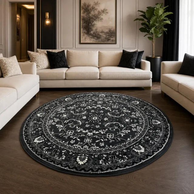 Muratap Nain Klassiek Rond Vintage Oosters Vloerkleed Antraciet Grijs- 200 CM Ø