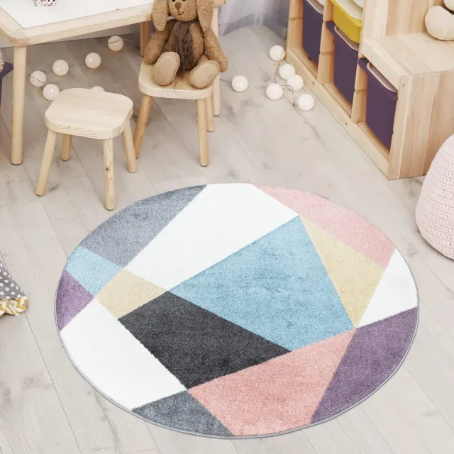My Ninki ® Vrolijk Kleurrijk Rond Kinder- en Tienertapijt met Modern Geometrisch Design voor Elke Kamer kleurijk