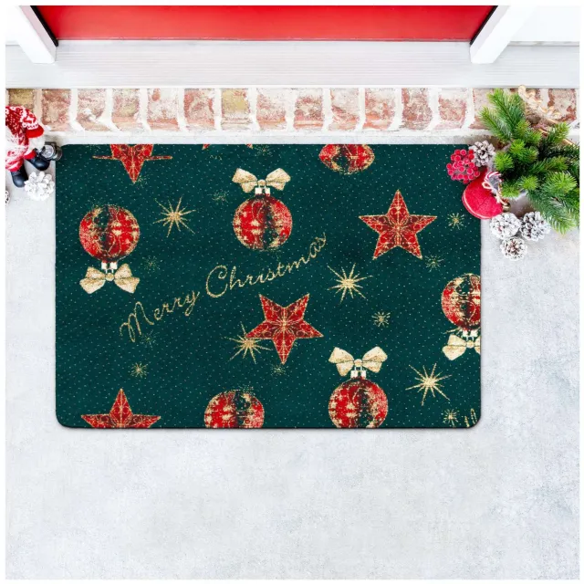 ANRO Merry Christmas Kerst vloerkleed Groen - Glitter