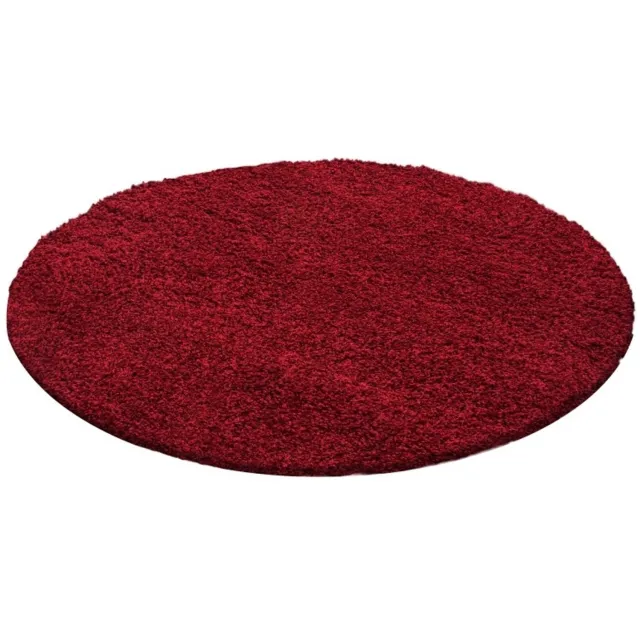 Ayyildiz Hoogpolig vloerkleed, effen kleur - gewoon rood, vloerkleed voor de woonkamer, jute achterkant, afmeting: 120 cm rond