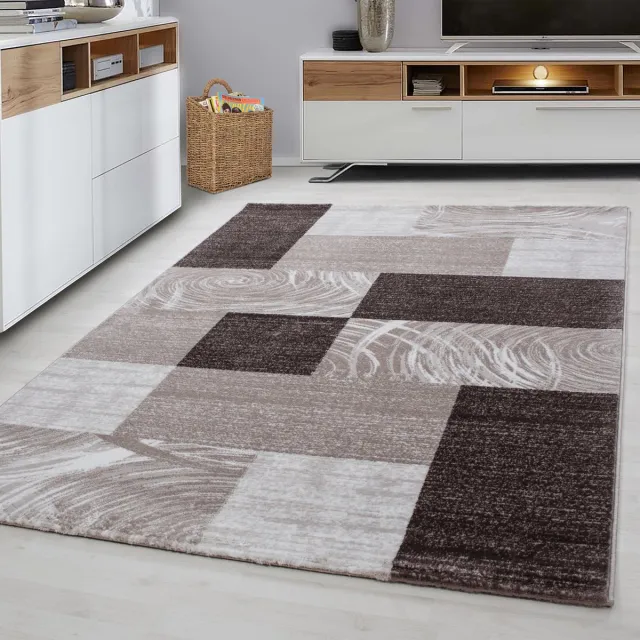 flycarpets Jaden Modern Vloerkleed Geblokt - Bruin / Beige / Creme - 120x170 cm - Laagpolig Tapijt Woonkamer