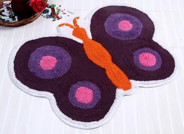 Homescapes kindervloerkleed paarse vlinder 100% katoen Paars, Oranje, Roze