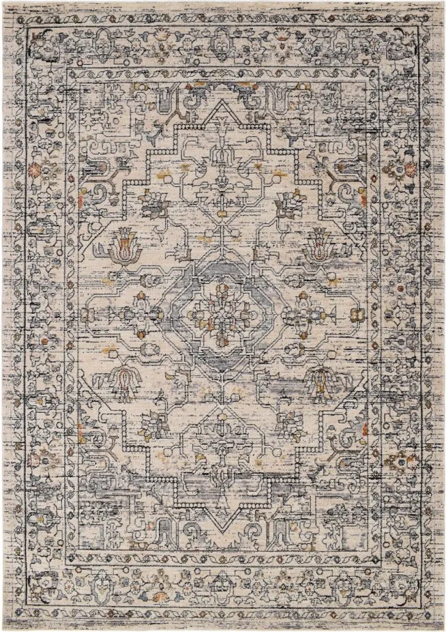 Vercai Rugs Troye Collectie - Laagpolig Vloerkleed - Meerkleurig Tapijt voor Woonkamer - Polyester - Ivoor - 160x230 cm