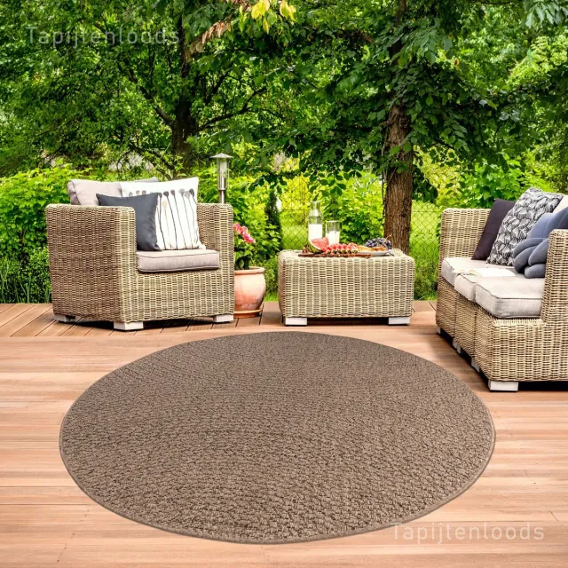 Muratap Sahara Japandi Rond Buitenkleed Jute-Look Weerbestendig Vloerkleed Beige