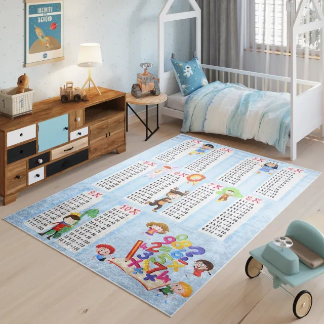 Tapiso Emma Vloerkleed Kinderkamer Babykamer Kleed Educatieve Speelmat Lichtblauw