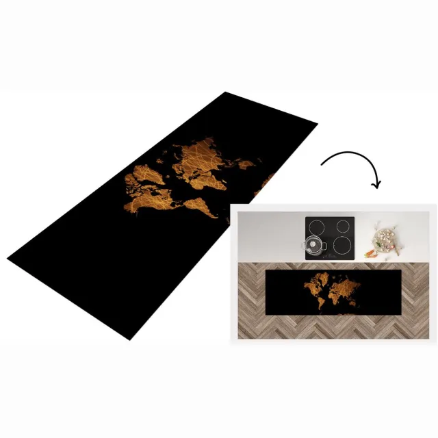 KitchenYeah Keukenloper - Loper keuken - Wereldkaart - Goud - Design - Keukenloper vinyl Multicolor