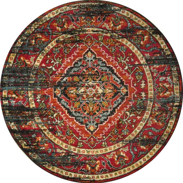 Muratap Rond Vintage Marrakech - Laagpolig Vloerkleed - Multikleur Zwart- 200 CM Ø Zwart, Multikleur