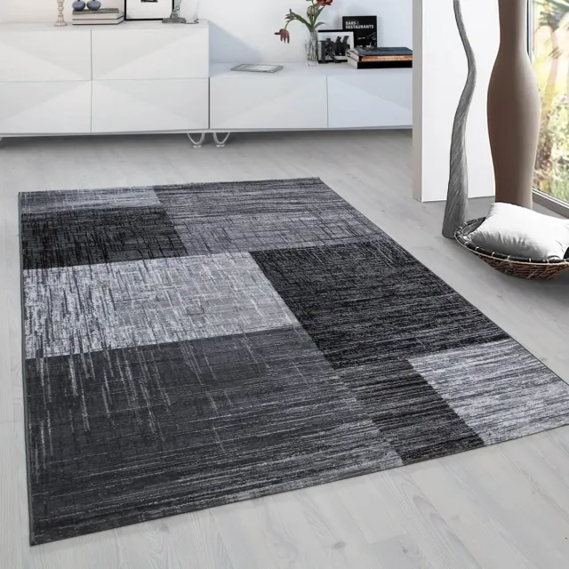Adana Carpets Laagpolig vloerkleed met abstract ruitpatroon, zwart, geschikt voor de woonkamer, met jute achterkant, afmetingen: 200 cm x 290 cm