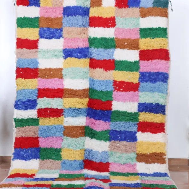 Poufs&Pillows Vloerkleed Vintage - Marokkaans Vloerkleed - 245 x 155 cm - Loper - Handgemaakt, Kleurrijk & Uniek - Gemaakt van 100% wol - Hoogpolig Azilal Tapijt - R353 rood