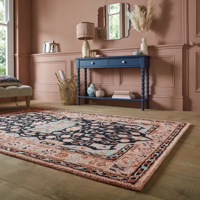 flycarpets Laagpolig vloerkleed Blossom - Klassiek - Roze / Zwart, foto 3