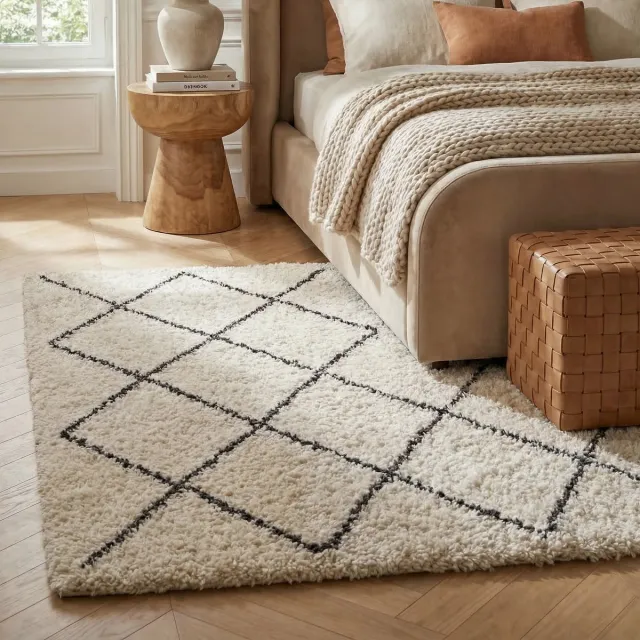 Sunday rugs Sahara – Vloerkleed – 200x290cm – Cream – Shaggy hoogpool – Woonkamer & Slaapkamer – Boho chic – Extra zacht – Makkelijk te reinigen – Pluisvrij