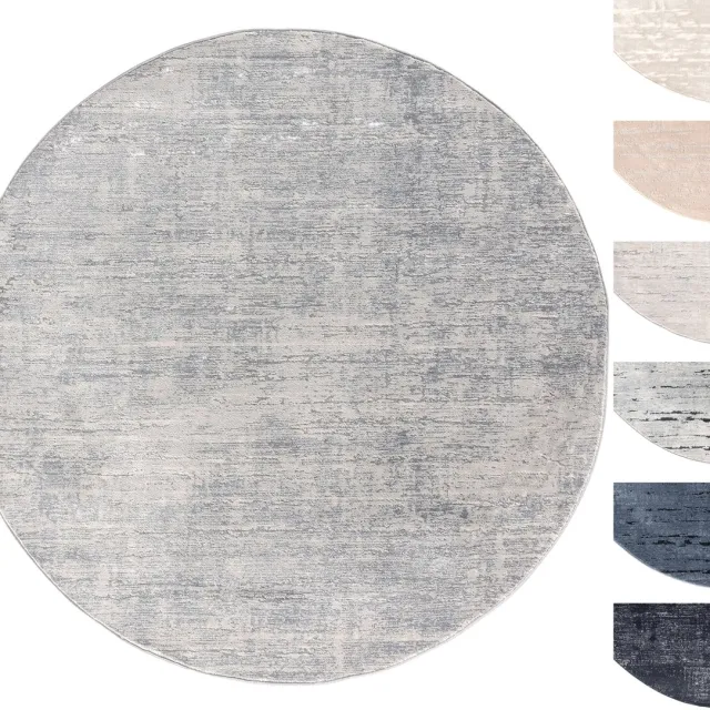 TESSO LIVING Modern Laagpolig Vloerkleed Rond – 195 cm – Zilver – Premium Woonkamer Tapijt – Geschikt voor Vloerverwarming