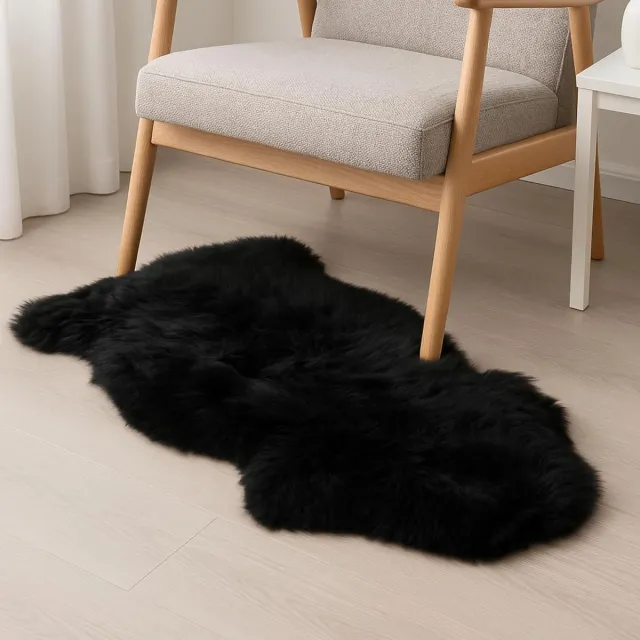 Echt Nieuw Zeelands Schapenvacht - Fluffy Vloerkleed voor Woonkamer en Slaapkamer - Zwart - 90x60 cm