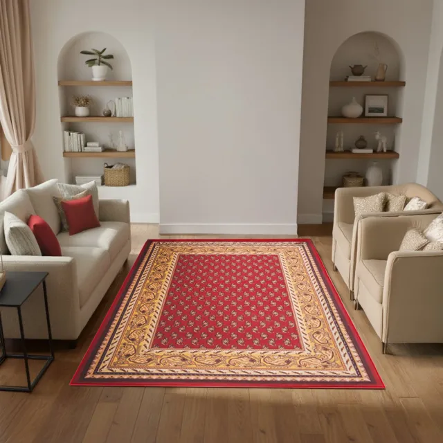 Tapiso Nora Vintage Vloerkleed Rood Oriëntaals Design Woonkamerkleed Kortpolig Antislip Vlekbestendig Tapijt Voor Woonkamer Slaapkamer Eetkamer en Hal Easy-Care & OEKO TEX - 70x150 Rood Beige