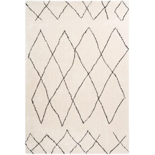 Padiro knus hoogpolig vloerkleed 120 x 170 cm - crème / offwhite - modern geometrisch patroon - voor vloerverwarming - van polyester en katoen