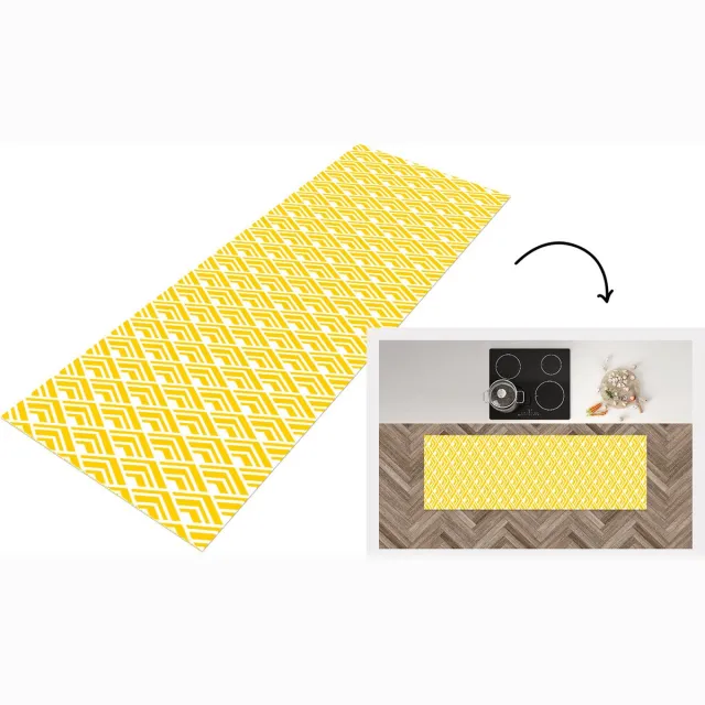 KitchenYeah Keukenloper - Loper keuken - Geometrie - Zomer - Diamant - Geel - Patroon - 150x50 cm - Keukenloper vinyl Multicolor