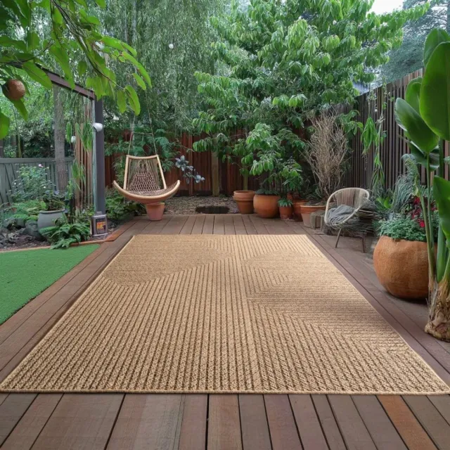 TapisTrend Buiten- en terraskleden Beige Buitenkleed van jute, geschikt voor woonkamer en keuken, UV-bestendig, modern design, antislip