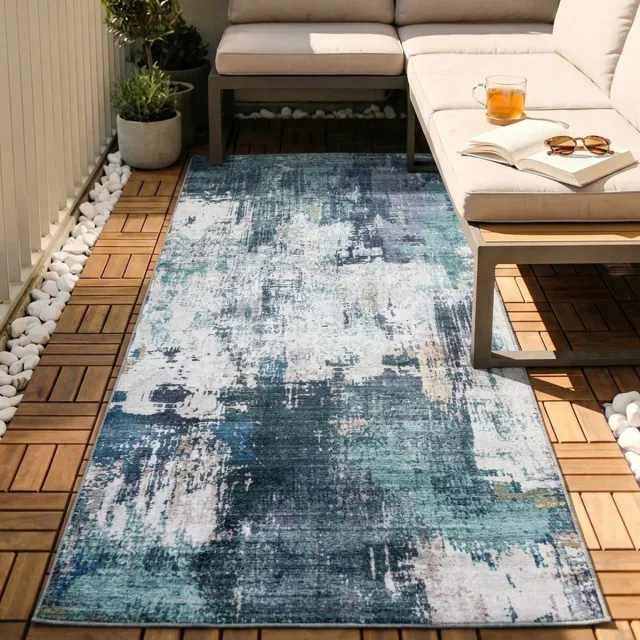Fraai Wasbare loper - Domingo Grunge Groen/Creme - 80x250cm Crème
