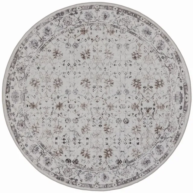 Dutch XXL Rond Vintage Vloerkleed | Tapijt | Inka | Floraal | Crème | 160x160 cm