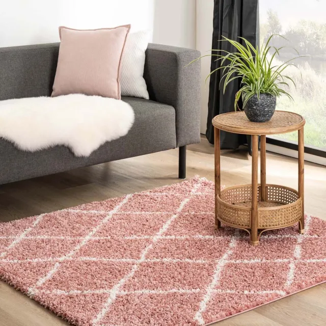 Boho&me Vierkant berber vloerkleed - Habitat roze/wit 280x280