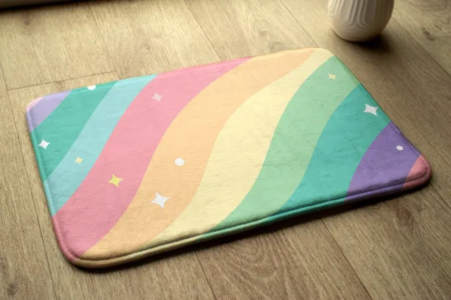 Coloray Vloerkleed voor Kinderkamer - Roze Tapijt Voor Slaapkamer - Kleurrijke Regenbooggolven Vloerkleed Voor Slaapkamer - Geel Accenten Woonkamer Tapijt - Polyester Klein Vloerkleed - 75x45 cm Roze - Kleurrijke Regenbooggolven