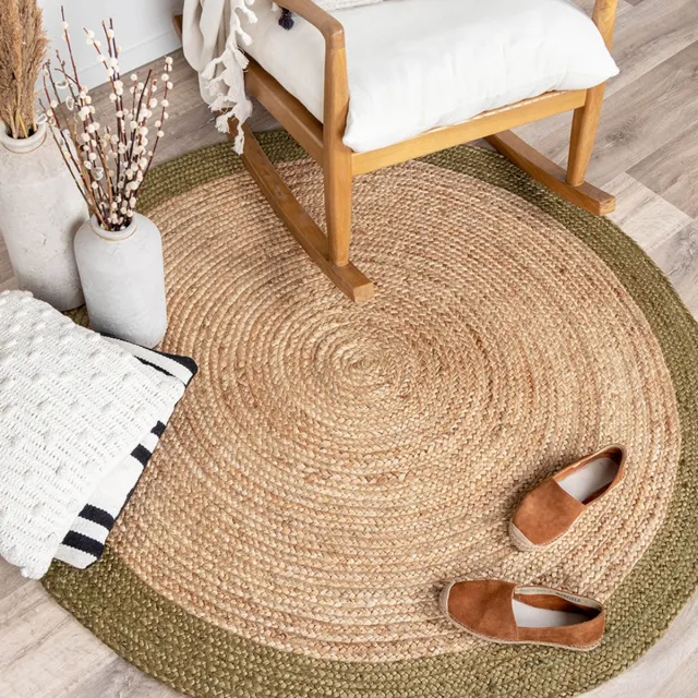NATURL. Jute vloerkleed - Fair Rond naturel/groen - Ø 100cm