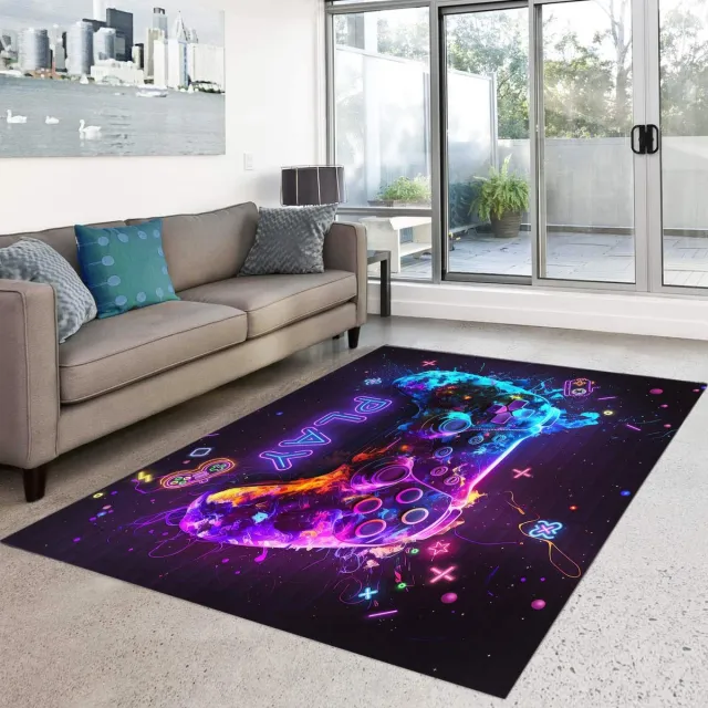 Unyqoos Speelse Vloermat met Gamepad Print voor Slaapkamer - Zachte, Antislip en Wasbare Tapijtoptie Multi