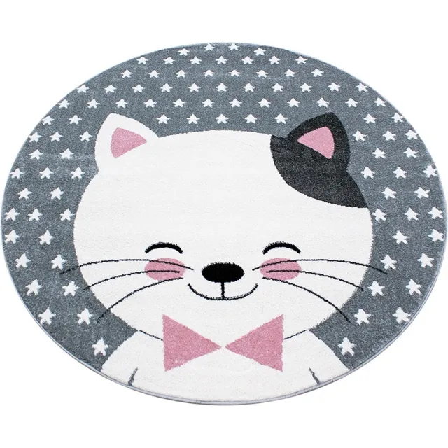 Ayyildiz Kinderkleed, schattig kattendesign, roze, kinderkamerkleed, jute achterkant, afmeting